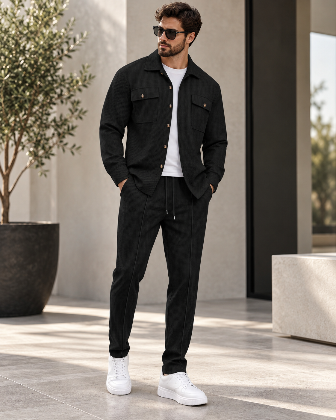 CAVERI — Conjunto de Camisa Estructurada-Negro