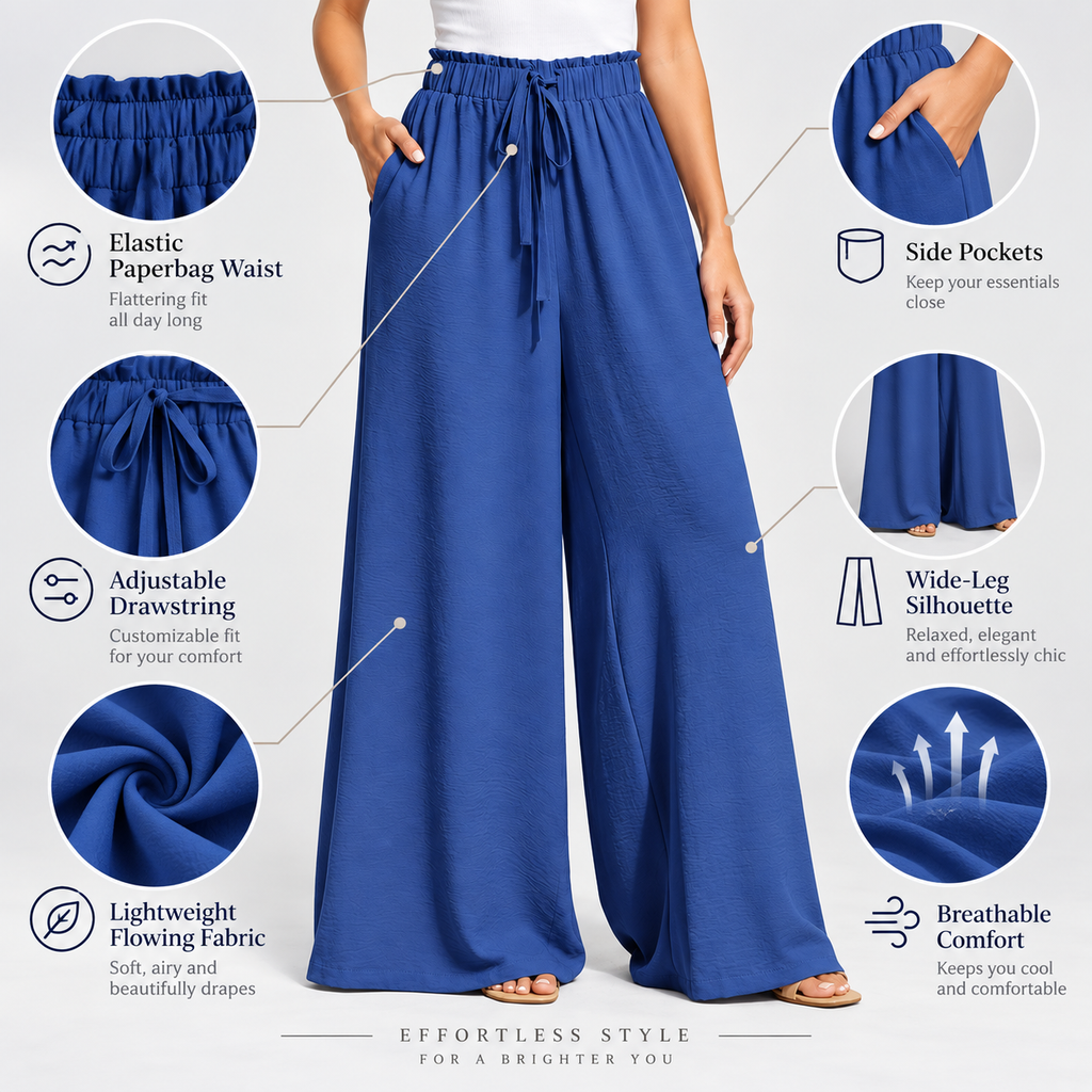 CÉLIANE — Pantalón Resort Élancé-Azul