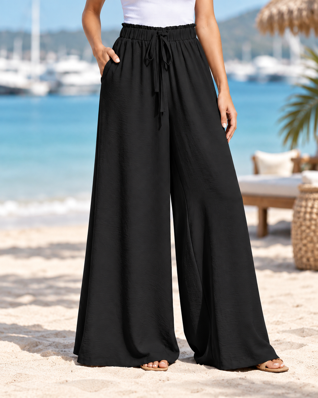 CÉLIANE — Pantalón Resort Élancé-Negro