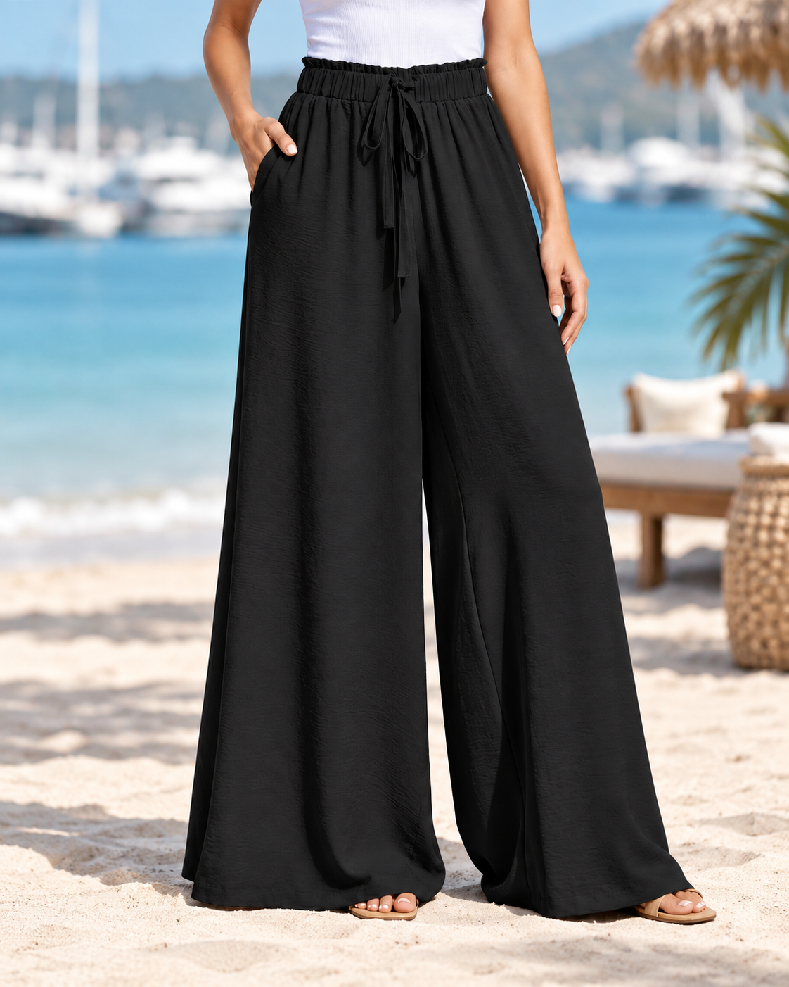 CÉLIANE — Pantalón Resort Élancé-Negro