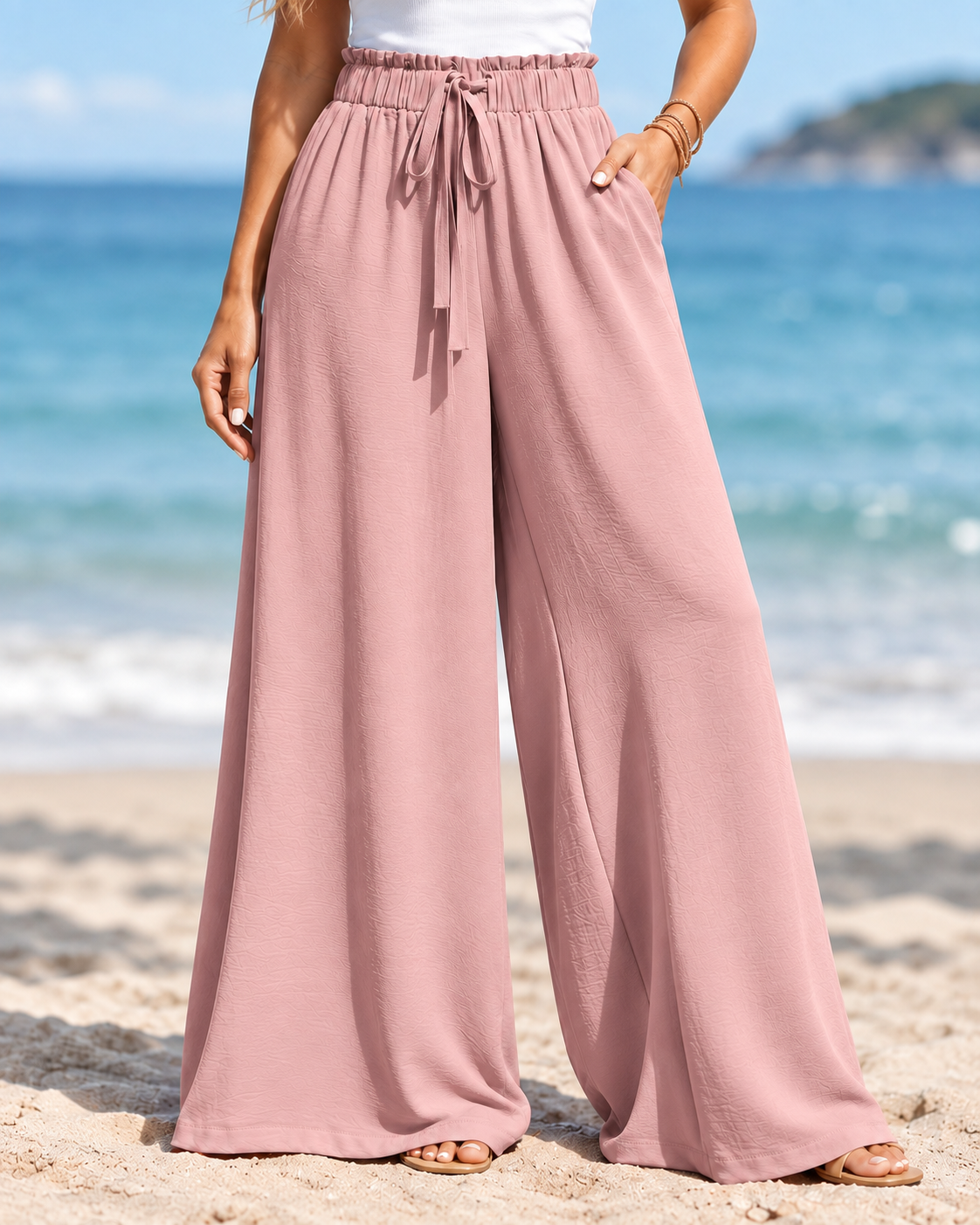 CÉLIANE — Pantalón Resort Élancé-Rosa