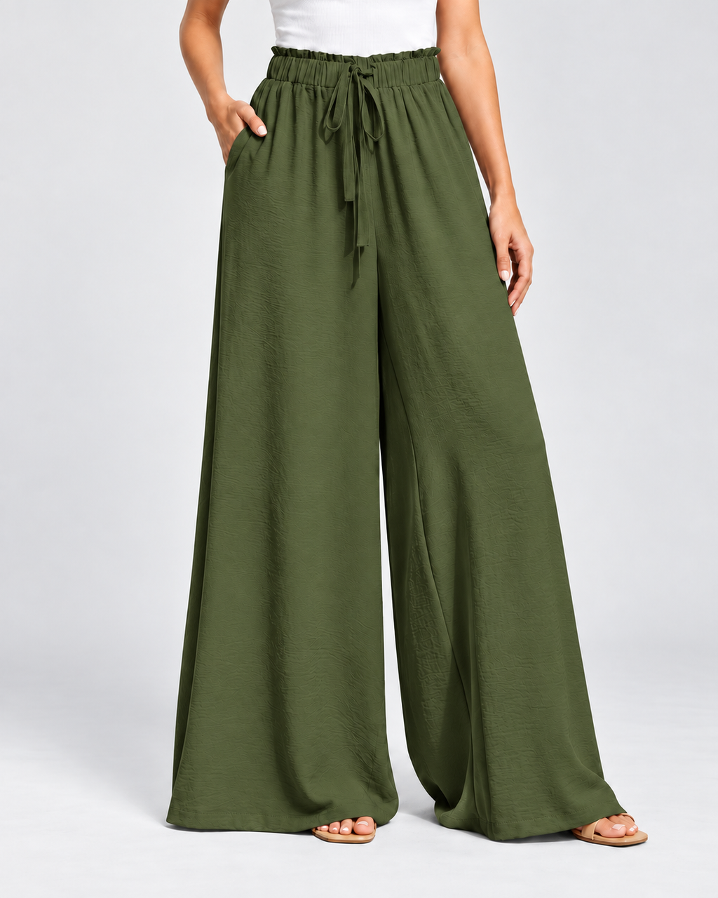 CÉLIANE — Pantalón Resort Élancé-Verde Militar