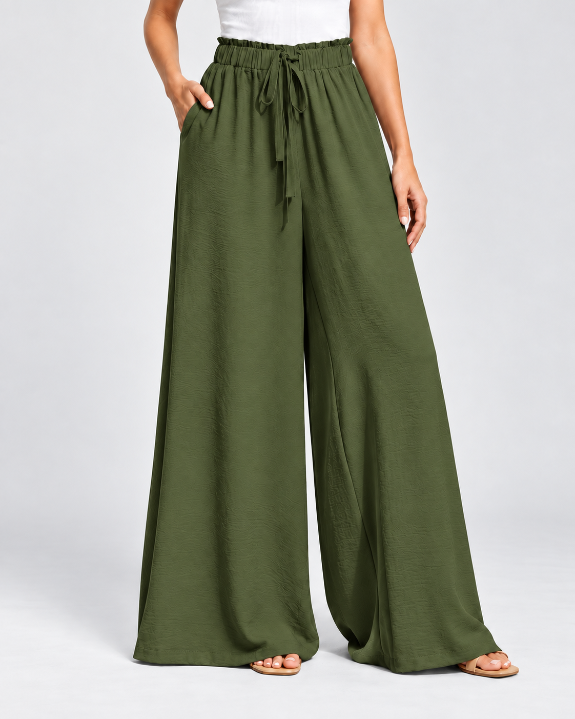 CÉLIANE — Pantalón Resort Élancé-Verde Militar