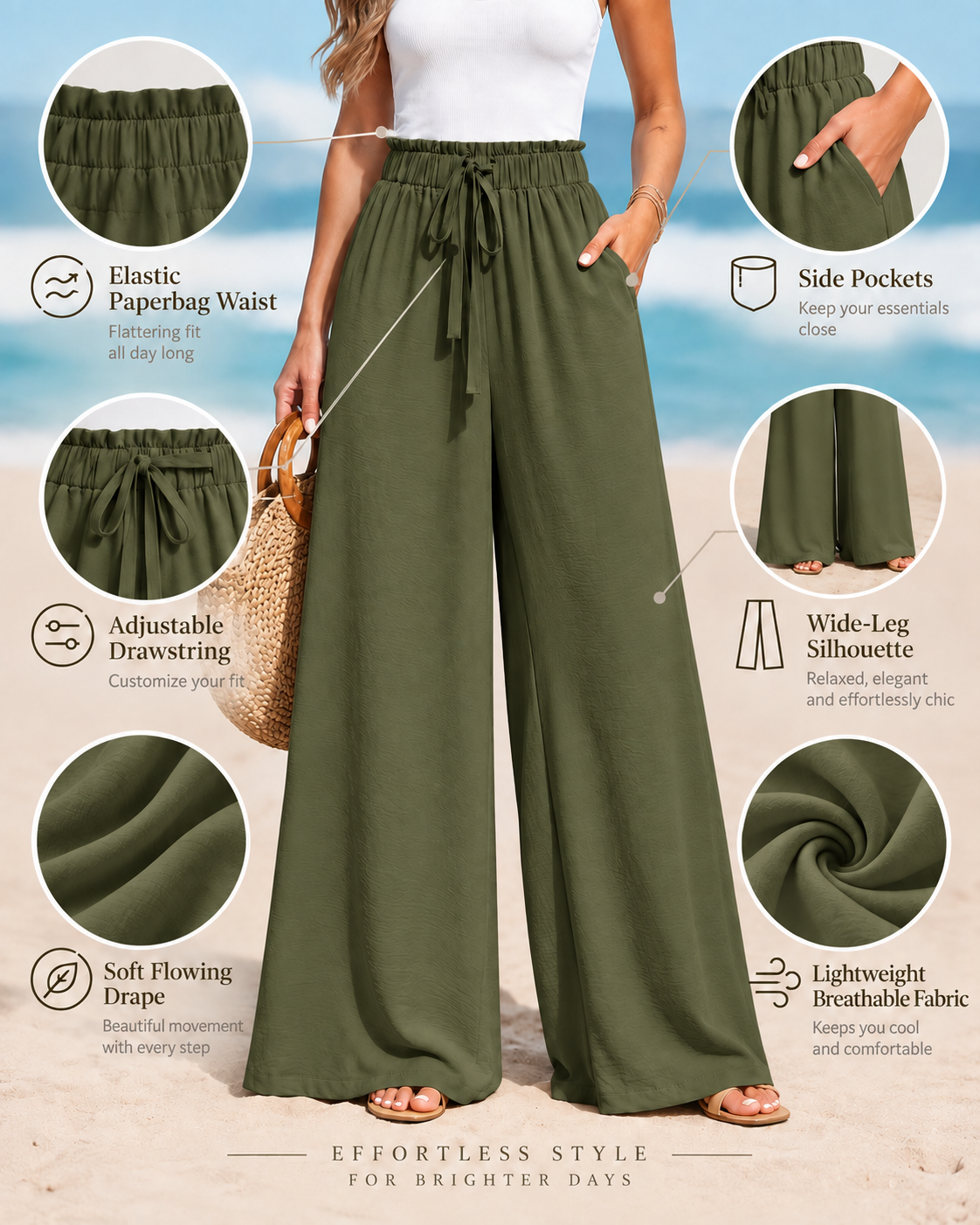 CÉLIANE — Pantalón Resort Élancé-Verde Militar