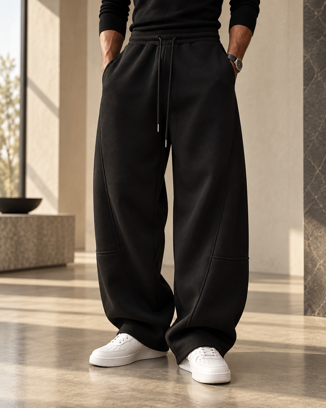 ORVELTO – Pantalón Relax de Corte Amplio-Negro