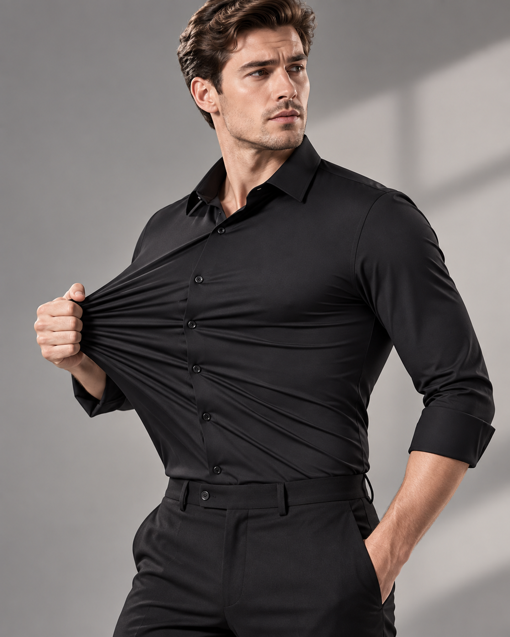 EDRASIL – Camisa Elastica Stretch de Alta Definición-Negro