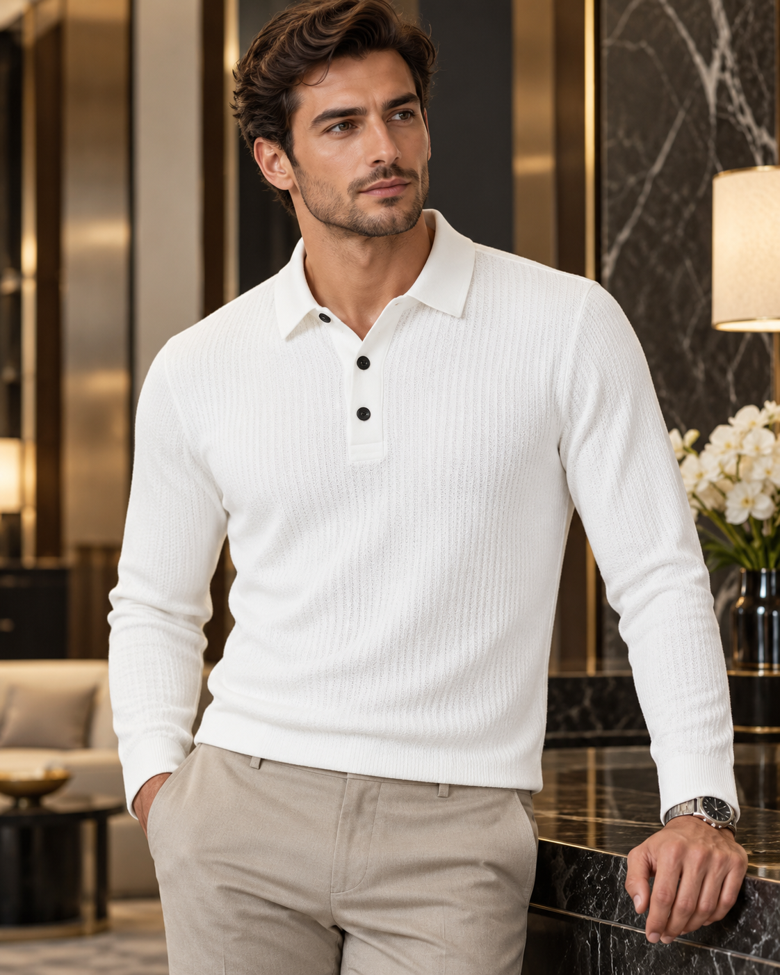 Lorenzo – Polo de Manga Larga-Blanco