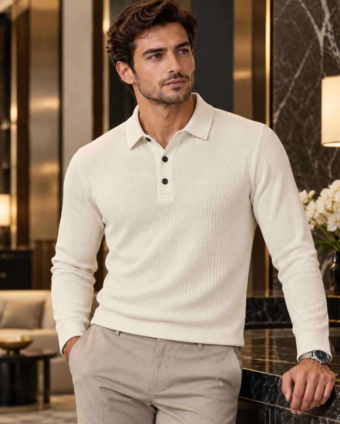 Lorenzo – Polo de Manga Larga-Beige