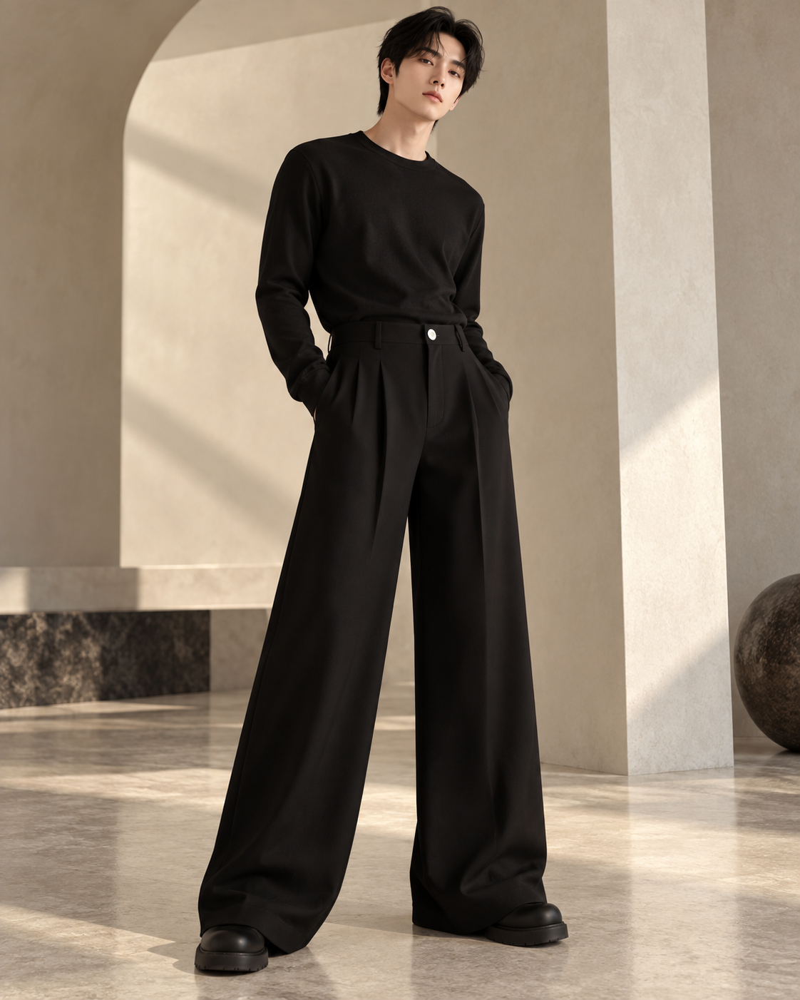 Caldrien – Pantalón Sastre de Pierna Ancha-Negro