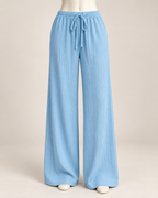 LÉONIE — Pantalón Palazzo Texturé-Azul