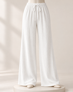 LÉONIE — Pantalón Palazzo Texturé-Blanco