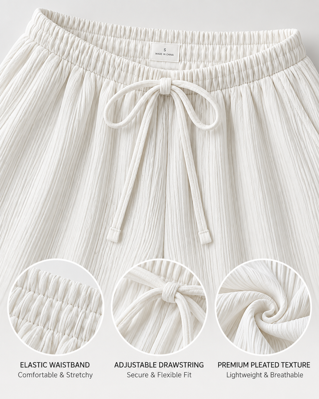LÉONIE — Pantalón Palazzo Texturé-Blanco