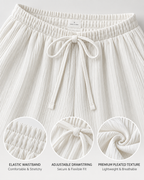 LÉONIE — Pantalón Palazzo Texturé-Blanco