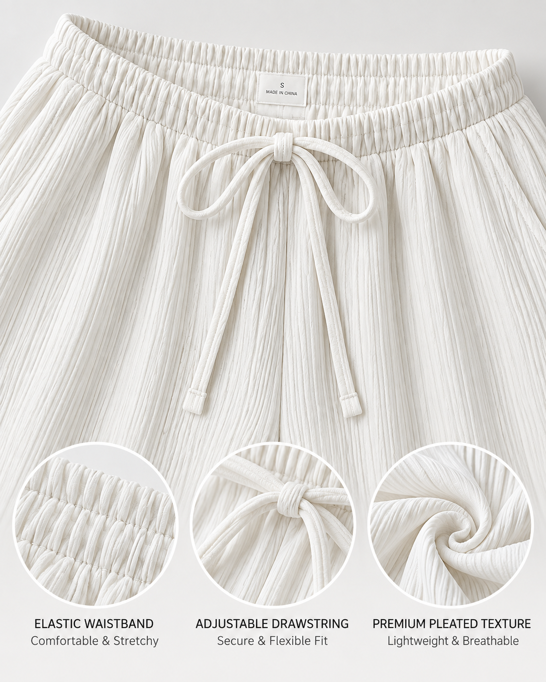 LÉONIE — Pantalón Palazzo Texturé-Blanco