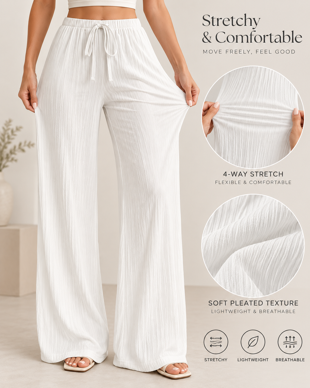 LÉONIE — Pantalón Palazzo Texturé-Blanco