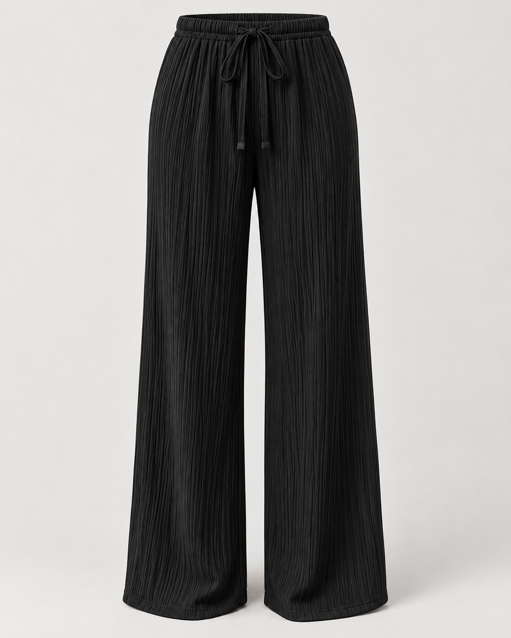 LÉONIE — Pantalón Palazzo Texturé-Negro