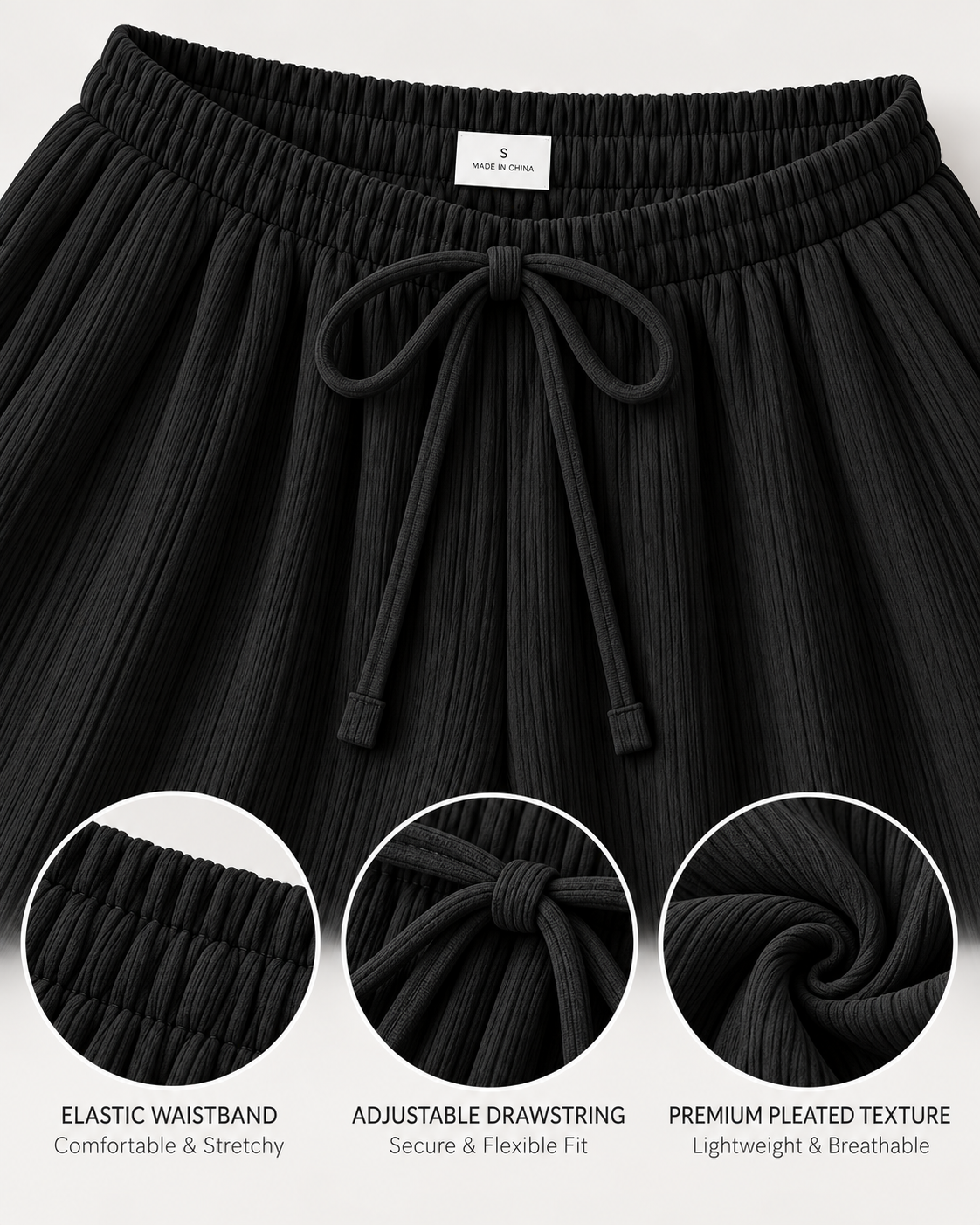 LÉONIE — Pantalón Palazzo Texturé-Negro