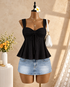 MIREVA — Top Peplum-Negro