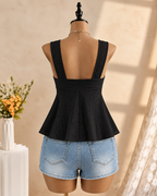 MIREVA — Top Peplum-Negro