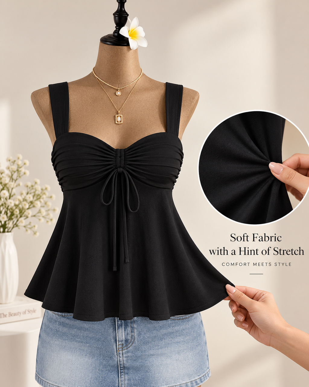 MIREVA — Top Peplum-Negro
