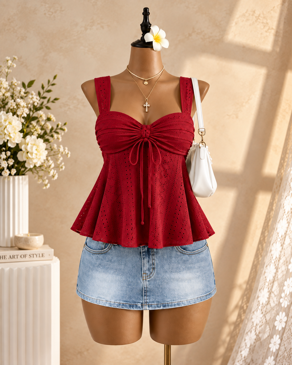 MIREVA — Top Peplum-Rojo