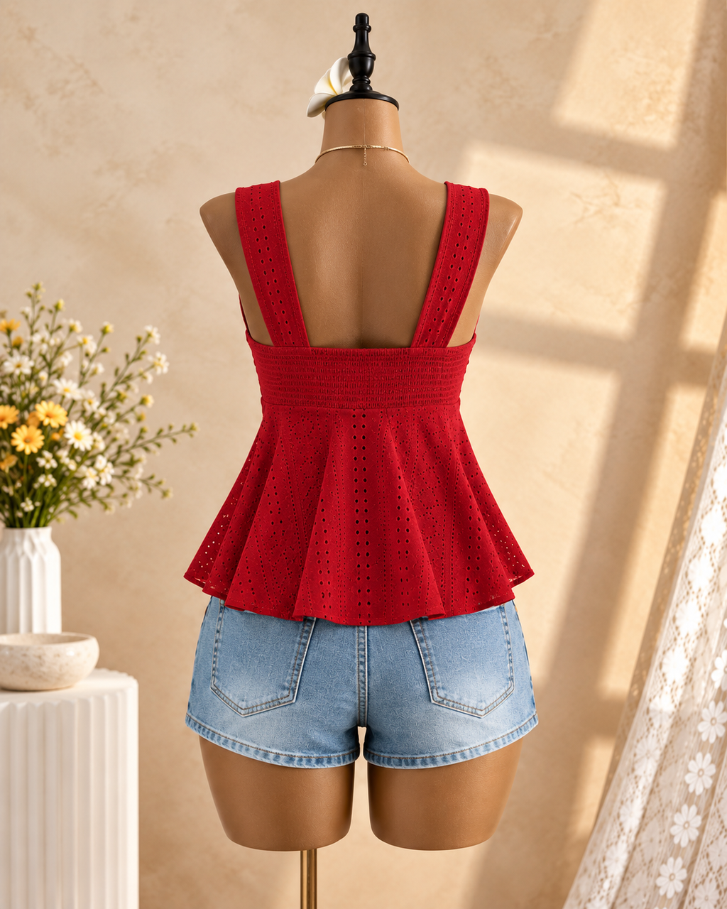 MIREVA — Top Peplum-Rojo