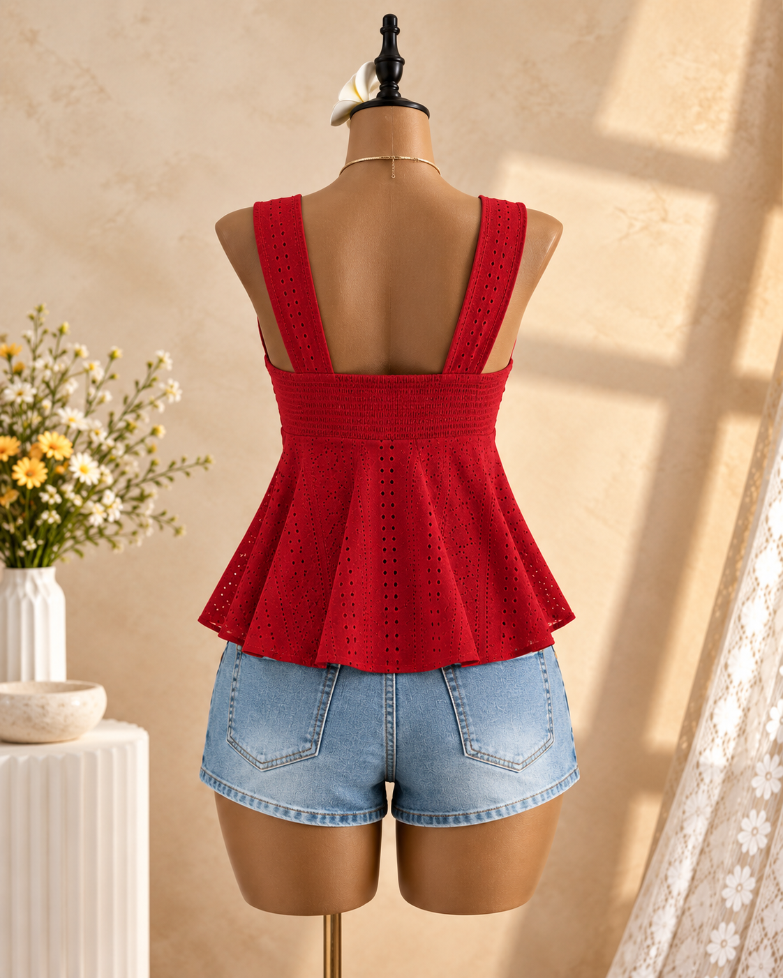 MIREVA — Top Peplum-Rojo