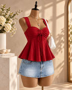 MIREVA — Top Peplum-Rojo