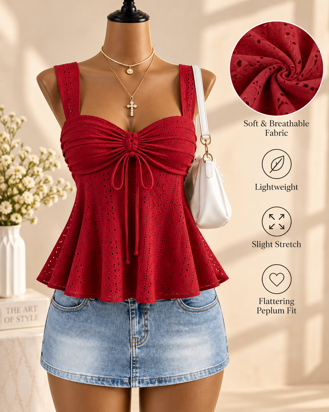 MIREVA — Top Peplum-Rojo