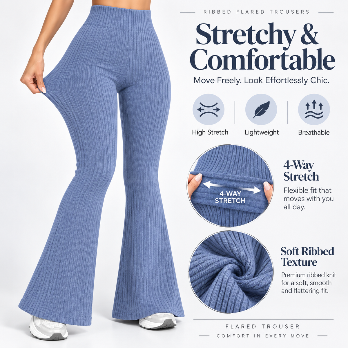 SOLENNE — Pantalón Flare Sculpt-Azul
