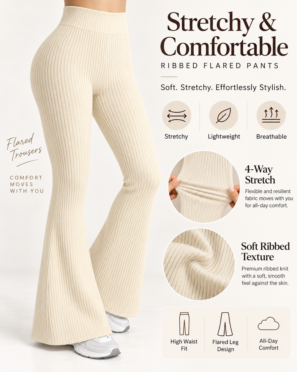 SOLENNE — Pantalón Flare Sculpt-Beige