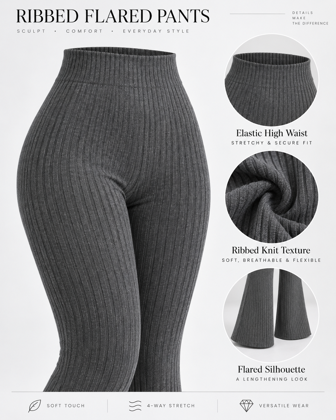 SOLENNE — Pantalón Flare Sculpt-Negro
