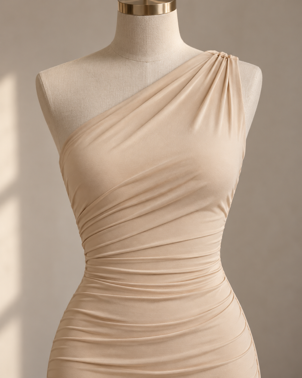 Serafina — Vestido Maxi Asimétrico-Beige