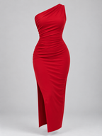 Serafina — Vestido Maxi Asimétrico-Rojo