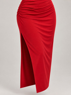 Serafina — Vestido Maxi Asimétrico-Rojo