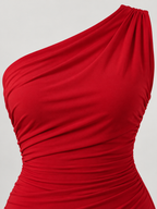Serafina — Vestido Maxi Asimétrico-Rojo