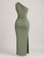 Serafina — Vestido Maxi Asimétrico-Verde