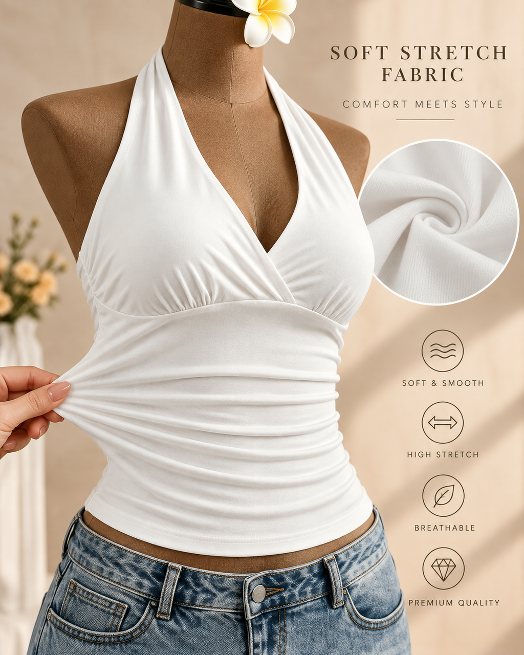 VESPERA — Top Halter-Blanco