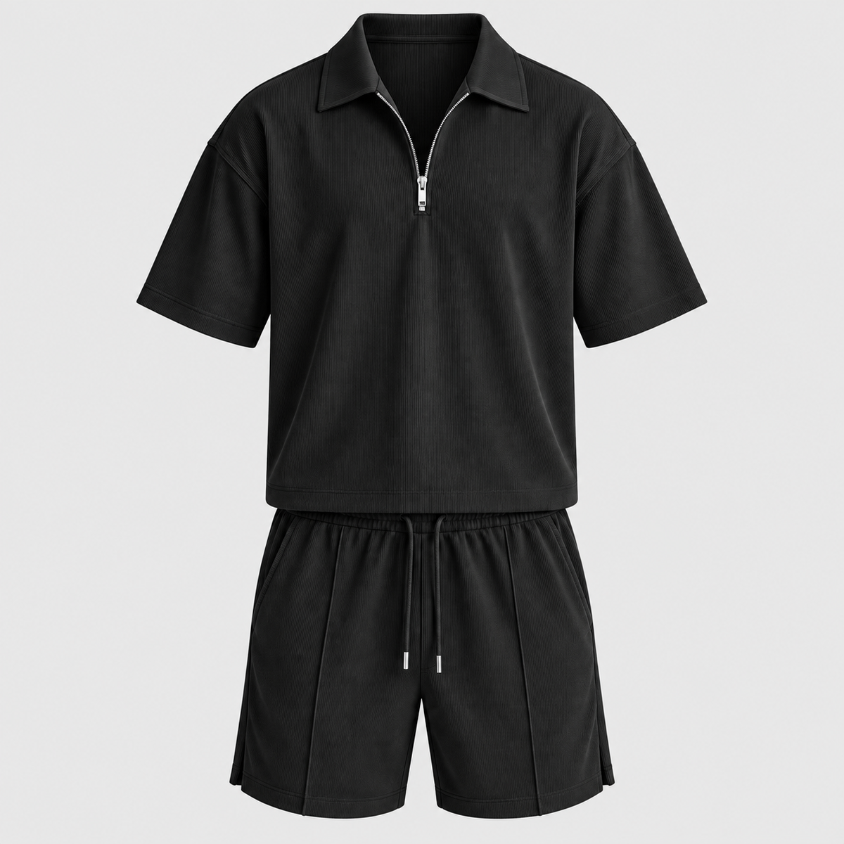 SELTRIAN – Conjunto Resort con Polo de Cierre y Short-Negro