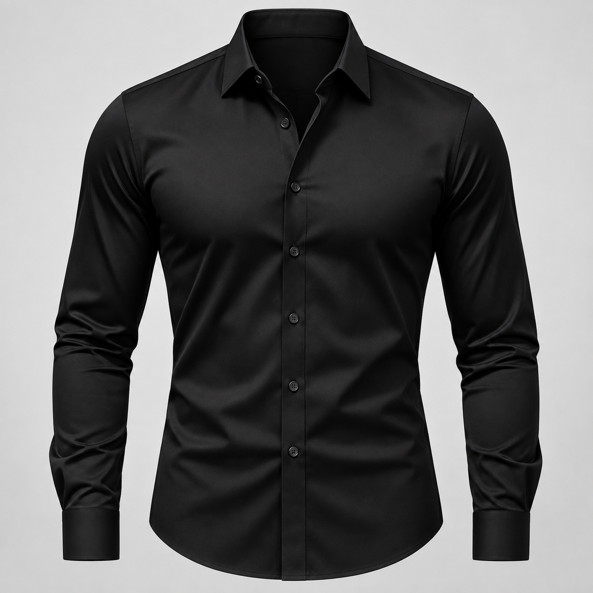 BELVARYN – Camisa Formal Ligera de Manga Larga-Negro