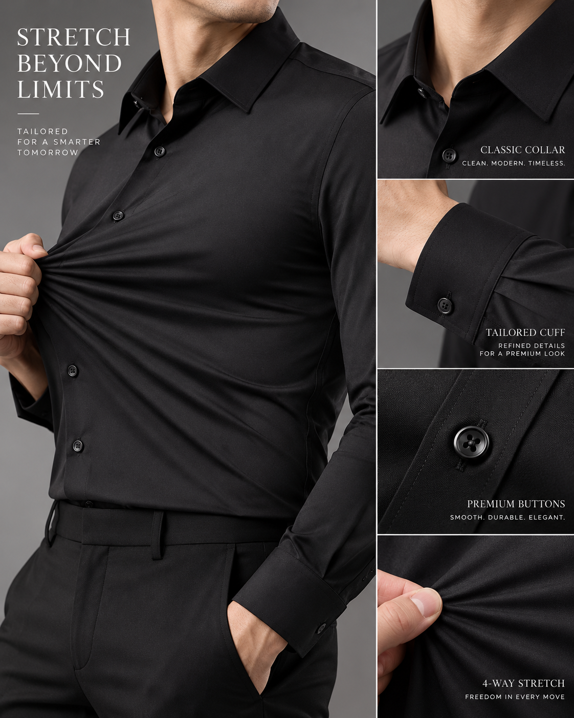 EDRASIL – Camisa Elastica Stretch de Alta Definición-Negro