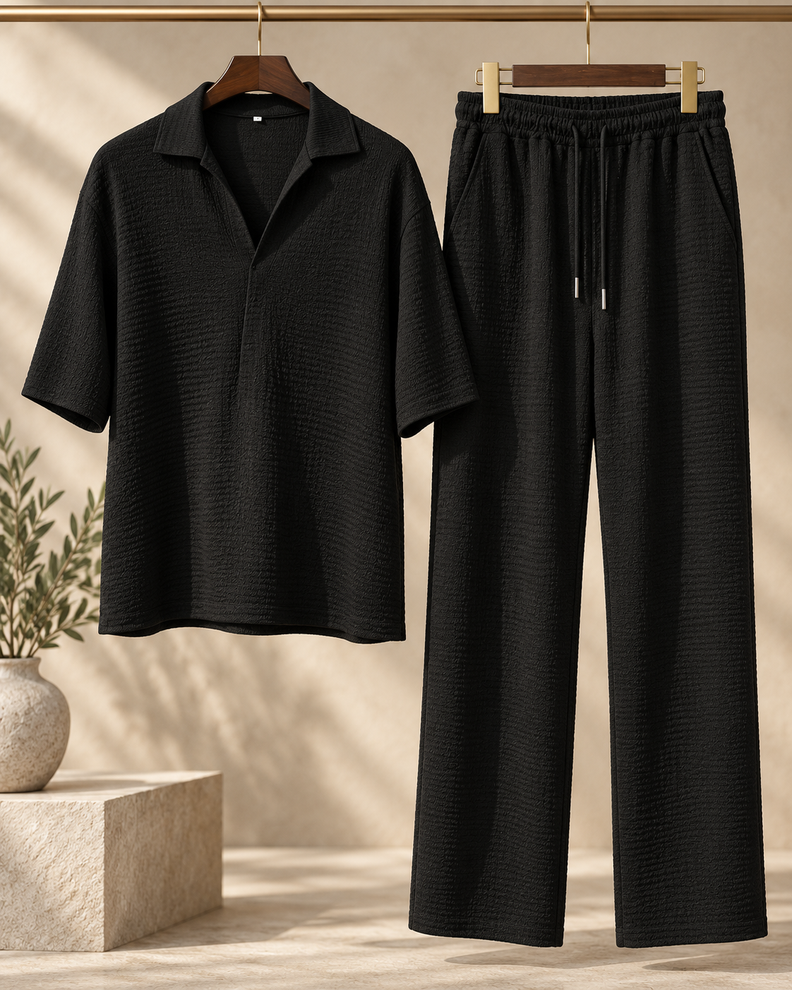 VARENO — Conjunto Relaxed de Algodón-Negro