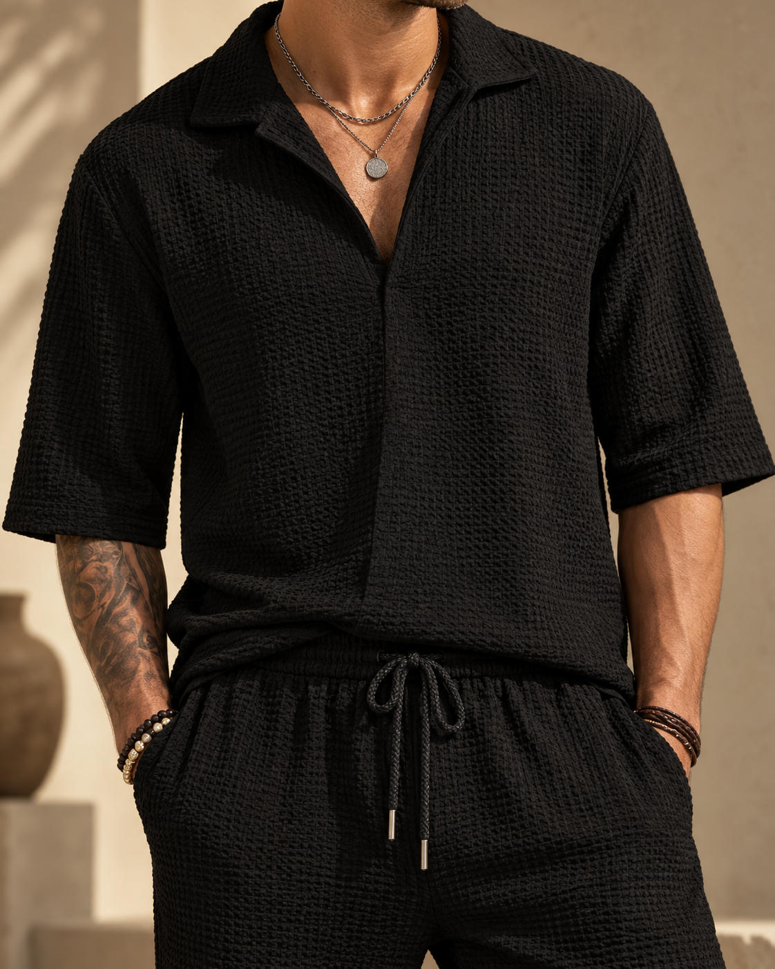 VARENO — Conjunto Relaxed de Algodón-Negro