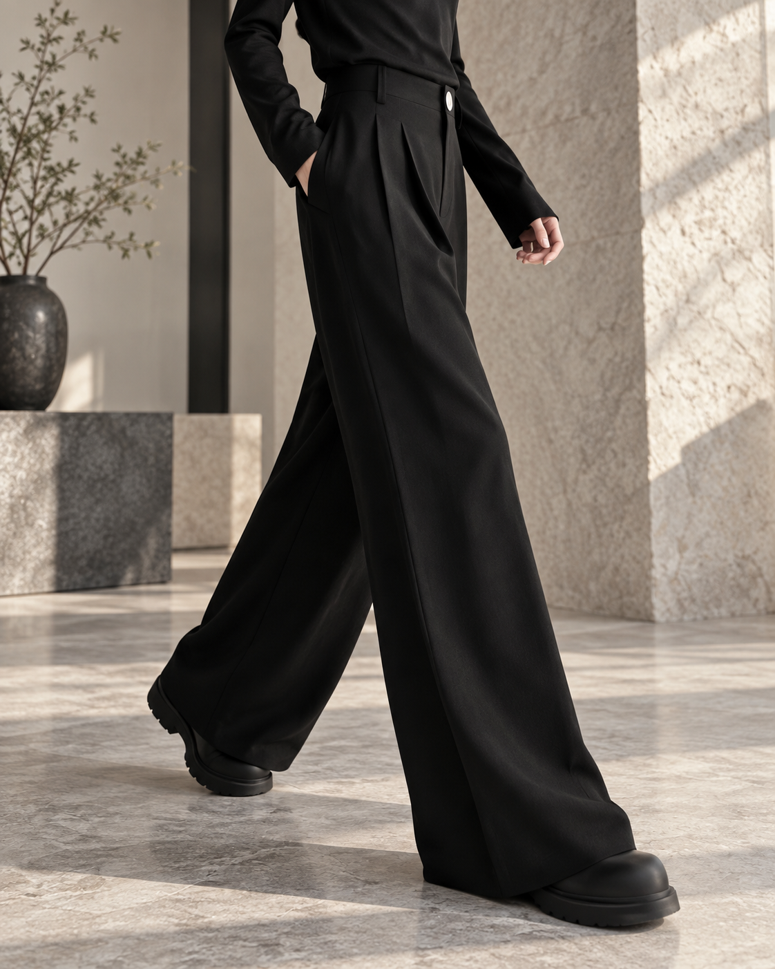 Caldrien – Pantalón Sastre de Pierna Ancha-Negro