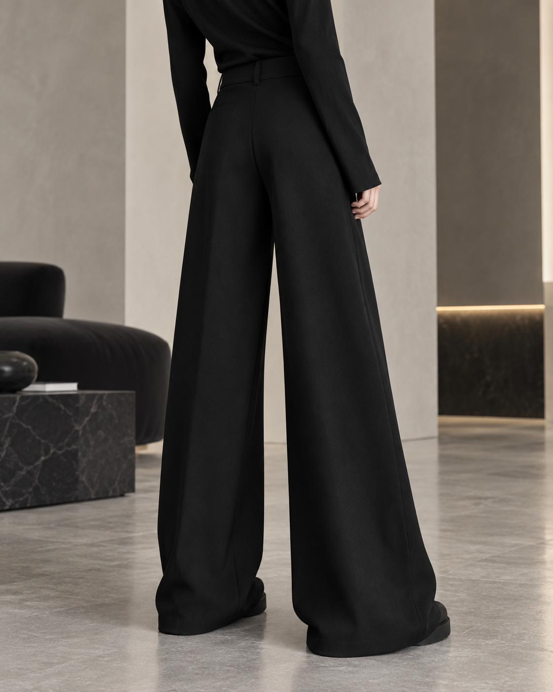 Caldrien – Pantalón Sastre de Pierna Ancha-Negro