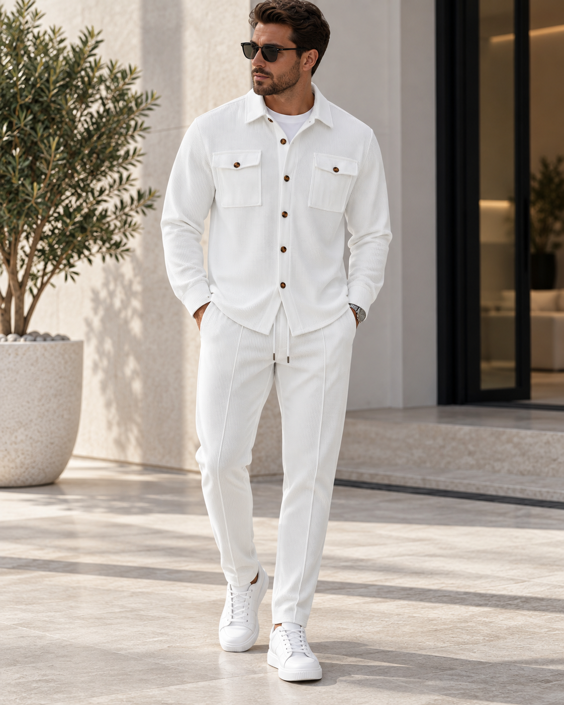 CAVERI — Conjunto de Camisa Estructurada-Blanco