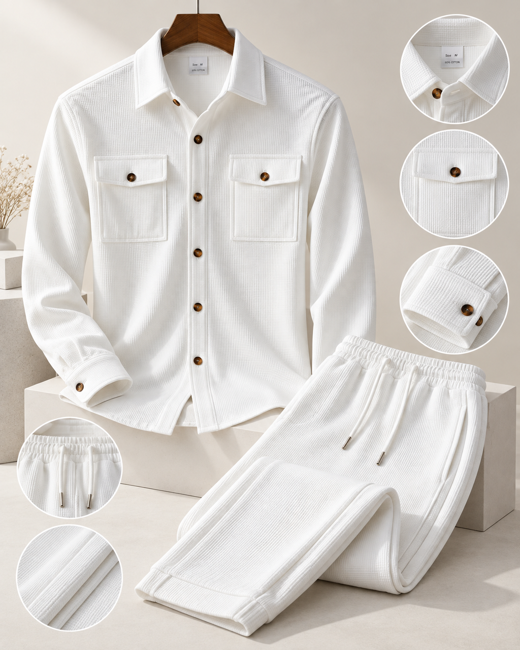 CAVERI — Conjunto de Camisa Estructurada-Blanco